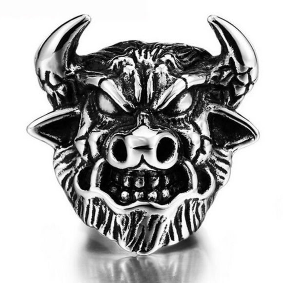 Bull OX Head Biker Rocker Punk Ring Vintage Rock - Picture 1 of 3